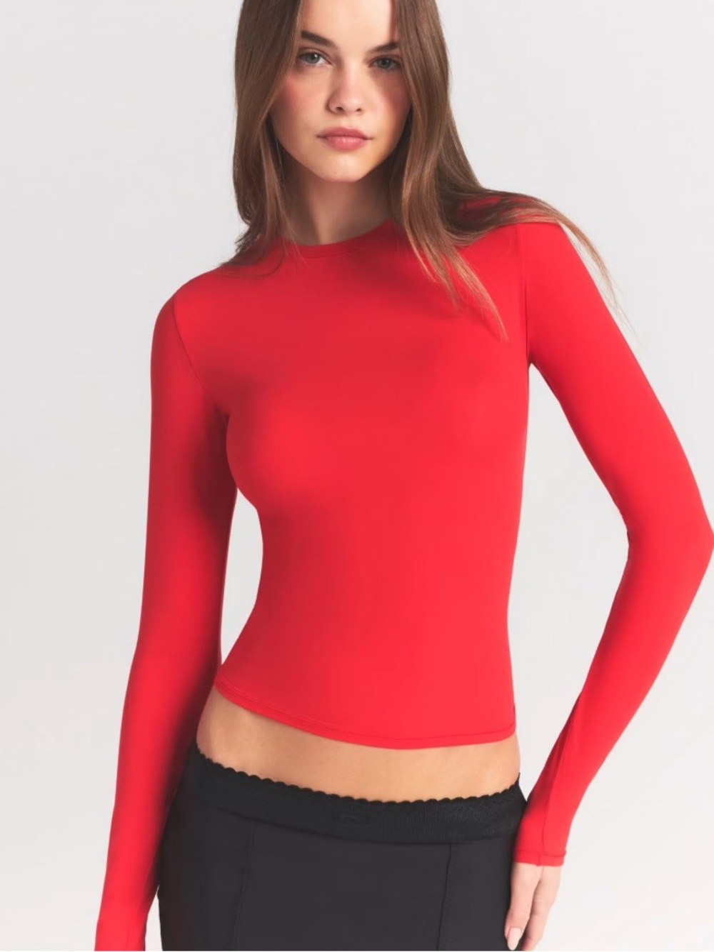 SKIMS Scarlet Red Long-Sleeve Mock Neck Top, size M